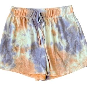 NWOT TIE-DYE PURPLE/ORANGEY PINK SOFT DRAWSTRING SHORTS SZ MEDIUM